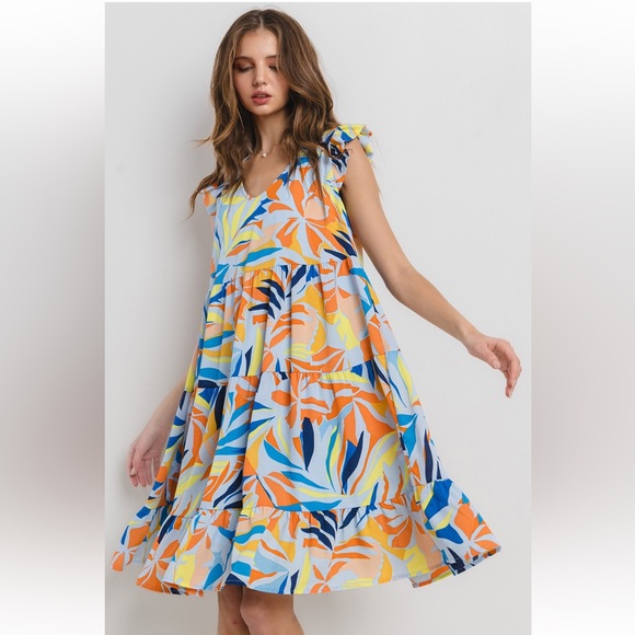 08 Tiered Floral Print V-neck Dress - Picture 4 of 6